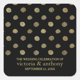 Modern Black & Gold Polka Dots Wedding Favor Vierkante Sticker