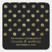 Modern Black & Gold Polka Dots Wedding Favor Vierkante Sticker (Voorkant)