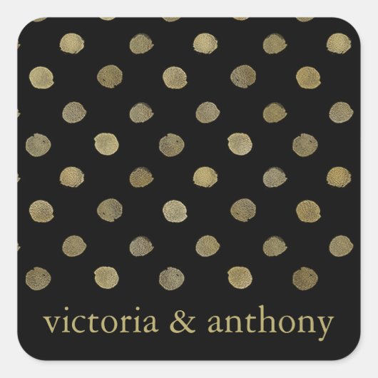 Modern Black & Gold Polka Dots Wedding Favor Vierkante Sticker (Voorkant)