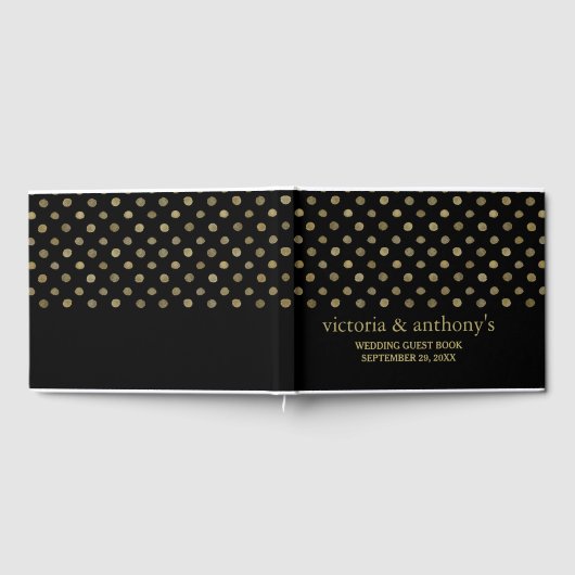 Modern Black & Gold Polka Dots Wedding Gastenboek (Volledig)