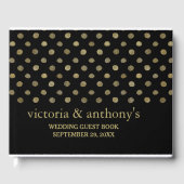 Modern Black & Gold Polka Dots Wedding Gastenboek (Voorkant)