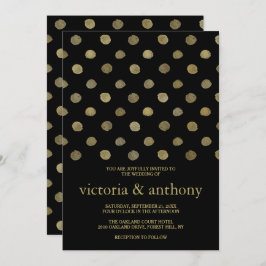 Modern Black & Gold Polka Dots Wedding Kaart