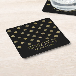 Modern Black & Gold Polka Dots Wedding Kartonnen Onderzetters