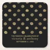 Modern Black & Gold Polka Dots Wedding Kartonnen Onderzetters (Voorkant)