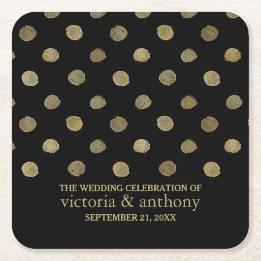 Modern Black & Gold Polka Dots Wedding Kartonnen Onderzetters (Voorkant)