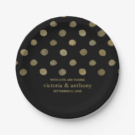 Modern Black & Gold Polka Dots Wedding Papieren Bordje
