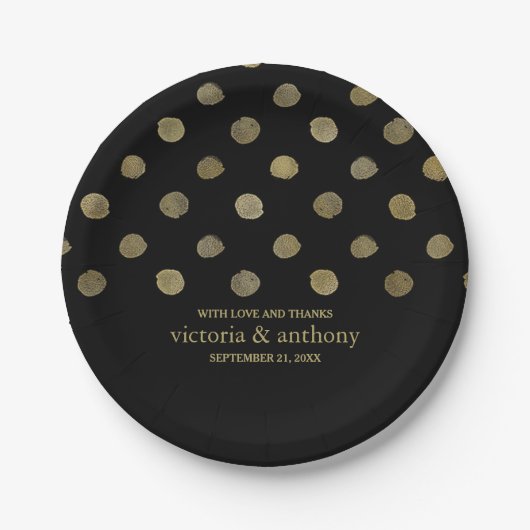 Modern Black & Gold Polka Dots Wedding Papieren Bordje (Voorkant)