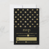 Modern Black & Gold Polka Dots Wedding RSVP Kaartje (Voorkant)