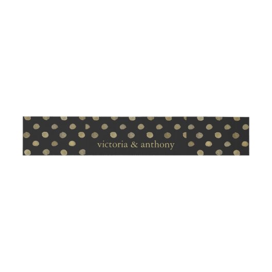Modern Black & Gold Polka Dots Wedding Uitnodigingen Wikkel (Vlak)
