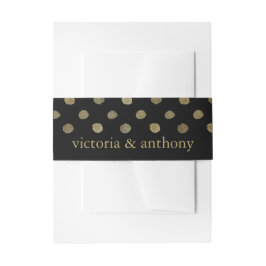 Modern Black & Gold Polka Dots Wedding Uitnodigingen Wikkel