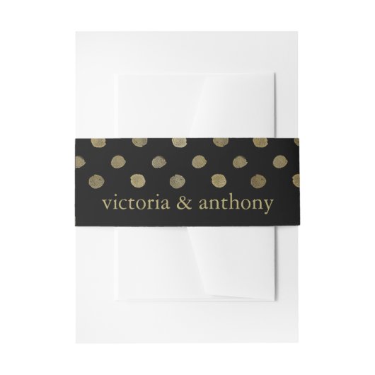 Modern Black & Gold Polka Dots Wedding Uitnodigingen Wikkel (Voorkant Voorbeeld)