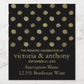Modern Black & Gold Polka Dots Wedding Wijn Etiket (Enkel label)
