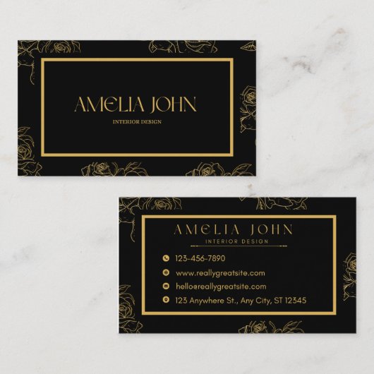 Modern Black Gold Professional Business Card Visitekaartje (Voorkant / Achterkant)