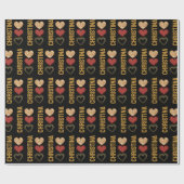 Modern Black Gold & Red Hearts Name Valentines Day Cadeaupapier (Vlak)