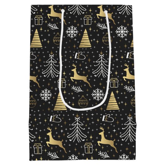 Modern Black Gold Reindekerst Medium Cadeauzakje (Achterkant)
