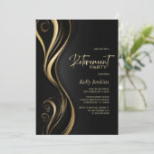 Modern Black Gold Retirement Party Kaart (Staand voorkant)