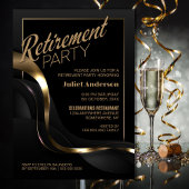 Modern Black Gold Retirement Party Kaart