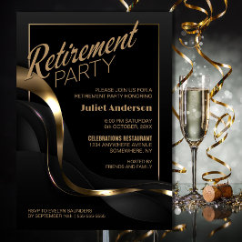 Modern Black Gold Retirement Party Kaart