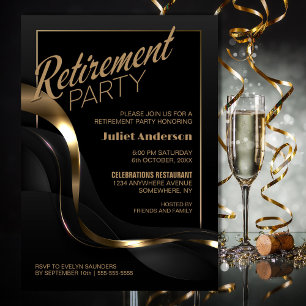 Modern Black Gold Retirement Party Kaart