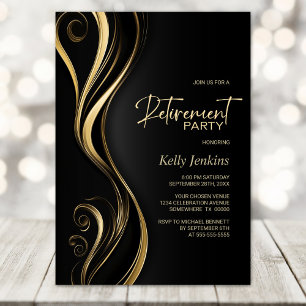 Modern Black Gold Retirement Party Kaart