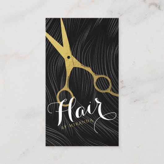 Modern Black Gold Scissors Hair Salon Haarstylist Afsprakenkaartje (Voorkant)