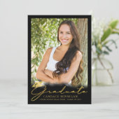 Modern Black Gold Script 5 Photo-Afstuderen Aankondiging (Staand voorkant)