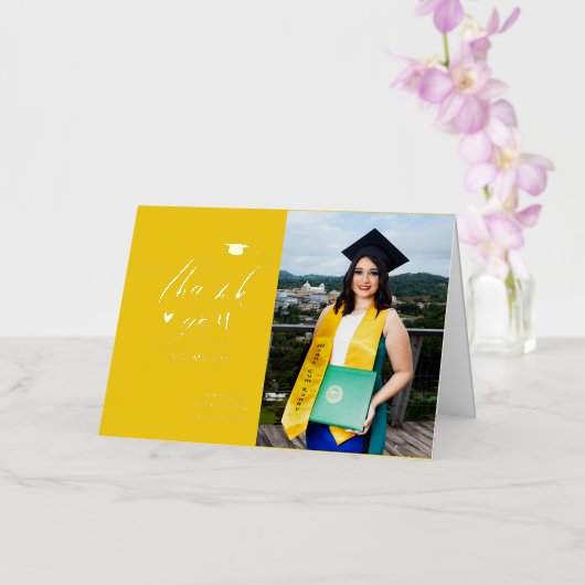 Modern Black Gold Script Afstuderen Hartelijk dank Folie Wenskaart (Orchidee)