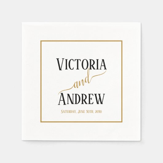 Modern Black Gold Script Minimal Wedding Servet (Voorkant)