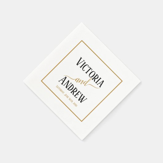 Modern Black Gold Script Minimal Wedding Servet (Hoek)