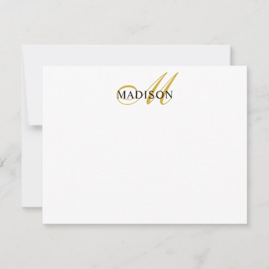 Modern Black Gold Script Monogram Serienaam Notitiekaartje (Voorkant)