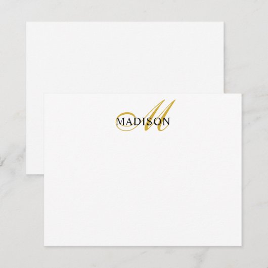 Modern Black Gold Script Monogram Serienaam Notitiekaartje (Voorkant / Achterkant)