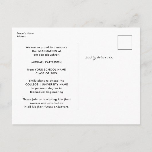 Modern Black Gold Script Photo Afstuderen Aankondigingskaart (Achterkant)