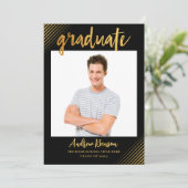 Modern Black & Gold Script Photo Graduparty Kaart (Staand voorkant)