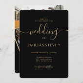 Modern Black Gold Script Photo Initialen Weddensch Kaart (Voorkant / Achterkant)