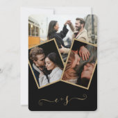 Modern Black Gold Script Photo Initialen Weddensch Kaart (Achterkant)