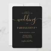 Modern Black Gold Script Photo Initialen Weddensch Kaart (Voorkant)