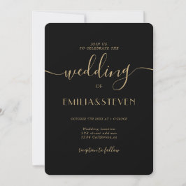 Modern Black Gold Script Photo Initialen Weddensch Kaart