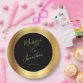 Modern Black Gold Script Shiny Wedding Papieren Bordje (Feest)