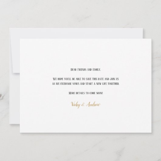 Modern Black Gold Script Weduwfoto Save The Date (Achterkant)