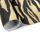 Modern Black Gold Shimmer Tiger Stripes Birthday Cadeaupapier (Rol Hoek)
