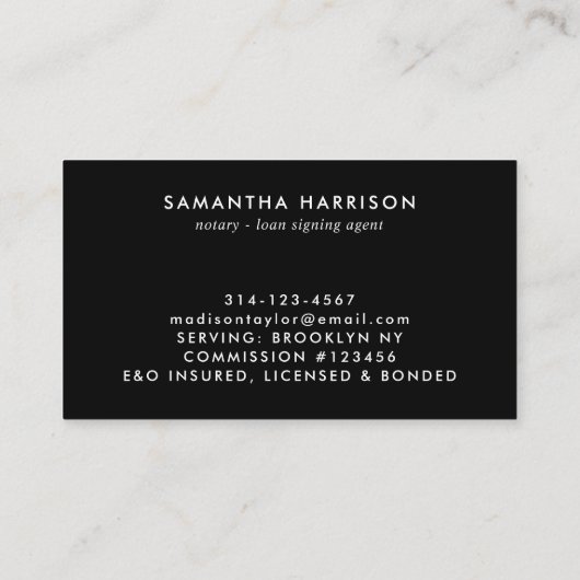 Modern Black Gold Simple Mobile Notary Loing Agent Visitekaartje (Achterkant)