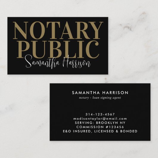 Modern Black Gold Simple Mobile Notary Loing Agent Visitekaartje (Voorkant / Achterkant)