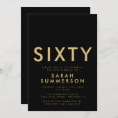 Modern Black Gold Sixty 60th Birthday Party Kaart (Voorkant / Achterkant)