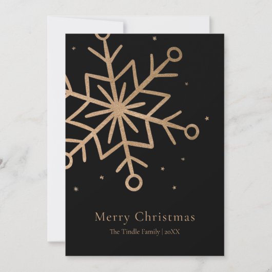 Modern Black Gold Snow Flake Script Christmas Feestdagenkaart (Voorkant)