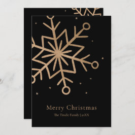 Modern Black Gold Snow Flake Script Christmas Feestdagenkaart