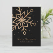 Modern Black Gold Snow Flake Script Christmas Feestdagenkaart (Staand voorkant)