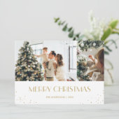 Modern Black Gold Snow Merry-kerstfoto Feestdagenkaart (Staand voorkant)