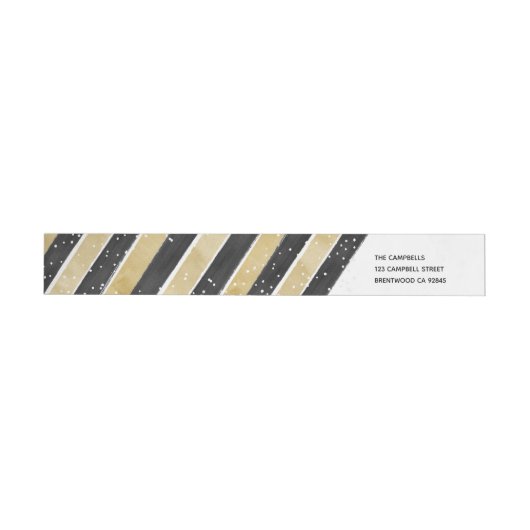 Modern Black & Gold Snowflake Stripe Address Label (Individueel)