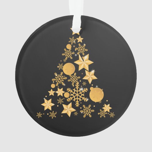 Modern Black Gold Snowflakes kerstboom Ornament (achterkant)