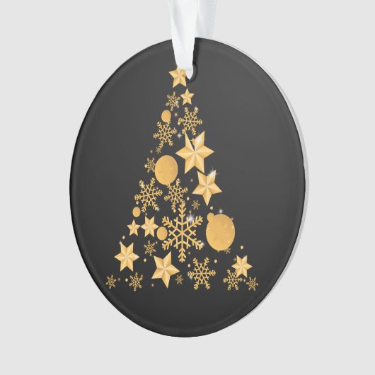 Modern Black Gold Snowflakes kerstboom Ornament (voorkant)